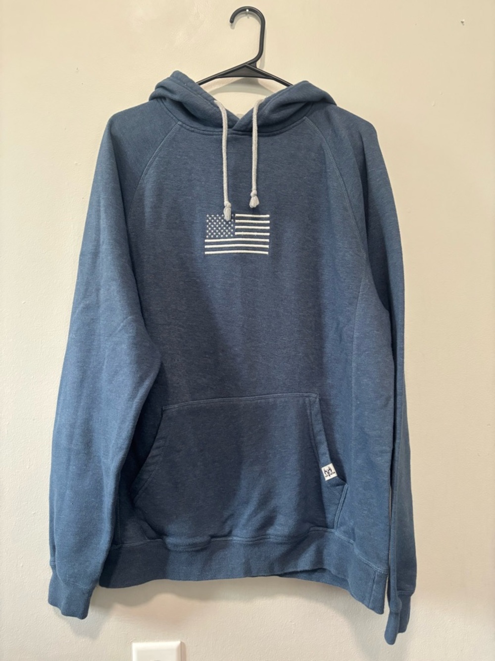 Men's Blue Pullover Hoodie with Flag Graphic